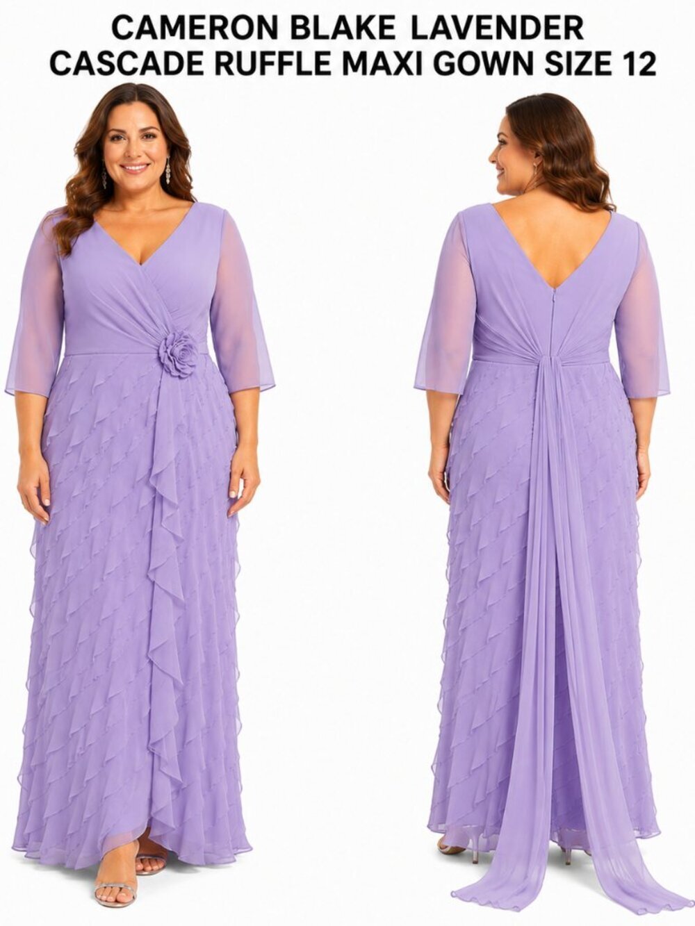 CAMERON BLAKE LAVENDER CASCADE RUFFLE MAXI GOWN SIZE 12